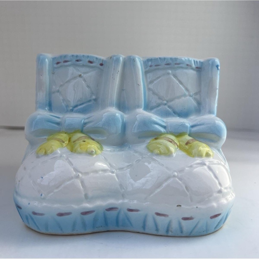 Planter Boot MY NEIL 1985 Blue Ceramic Nursery Vase Baby Decor Vintage Gift